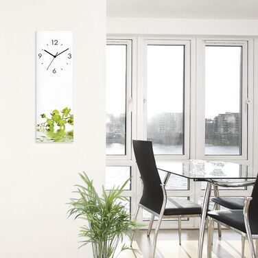 ARTLAND Wall Decor Wall Clock No Ticking Sound Glass 20x60 cm Rectangular Silent Natural Design Zen Spa Stones Asian Modern T6CD (Green Orchid, Radio Clock)