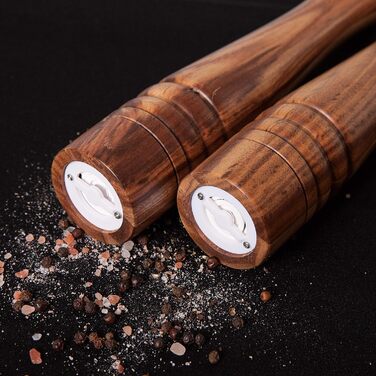 DeroTeno Salt and Pepper Mill Set, 2-Piece Spice Mill Set, Salt and Pepper Mills made of Acacia Wood with Ceramic Grinder, H 30 cm