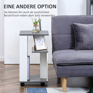 HOMCOM Bedside Table with 4 Wheels, 3 Shelves, 35 x 29.5 x 65.5 cm, Gray/White