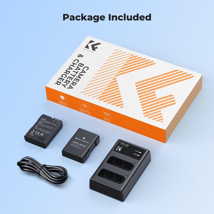 Акумулятор K&F CONCEPT EN-EL14 (2 шт.) та зарядний пристрій 2xUSB для Nikon D3500, D5600, D3200, D3300, D3400, D5500, Coolpix P7800, P7700, P7200, P7100, P7000
