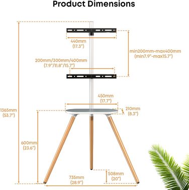 Adjustable TV Stand for 43-65 inch TVs - White Wooden Base with VESA 400x400 Support (35kg Capacity)
