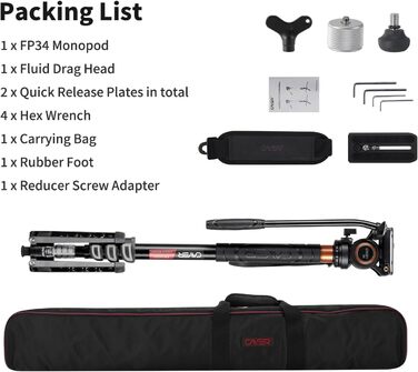 Однонога штатив Cayer FP34 з плавним голковим підшипником, 180 см, для DSLR камер Canon, Nikon, Sony, Olympus, Panasonic