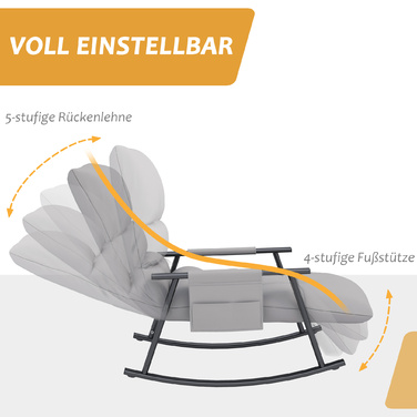 HOMCOM Rocking Chair with Adjustable Backrest & Footrest, Side Pocket, Microfiber Upholstery, Metal Frame, Grey