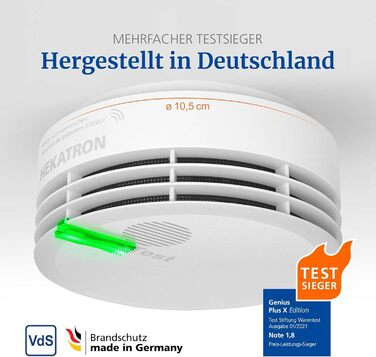 Hekatron Genius Plus X – Interconnected Smoke Detector, 10 Years Battery – with Base X Radio Module – Stiftung Warentest Test Winner – made in Germany – Wireless Smoke Detector Set – multilingual – 1 Piece