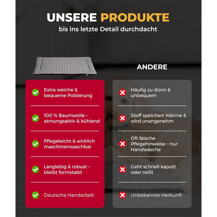 Літня подушка для собак HS-Hundebett® з бавовни з наповнювачем та антиковзким покриттям XS – М'яка подушка для собак на літо – Пральна та довговічна – Легка літня подушка для собак – Виготовлено в Німеччині (Сірий колір, 65x95 см)