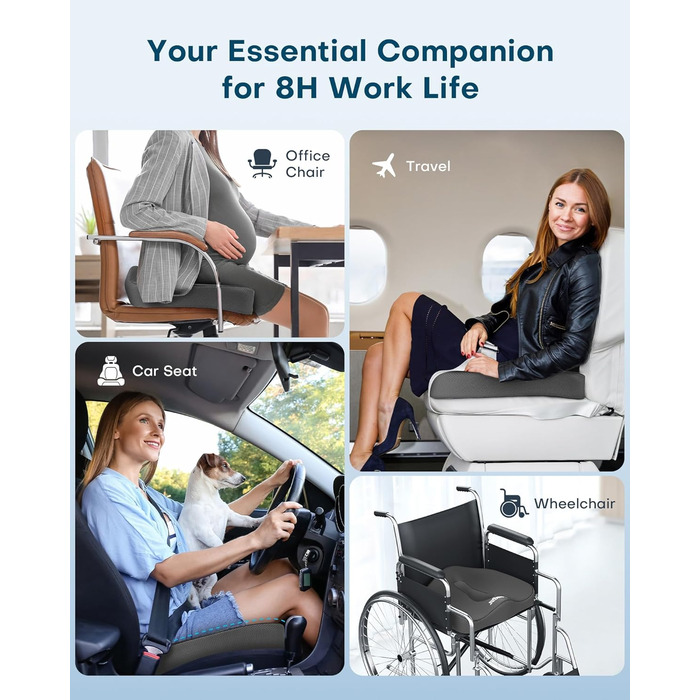 Ортопедична подушка для сидіння Feagar з Memory Foam, ергономічна подушка для офісного крісла, візка, автокрісла, для спини, чорна