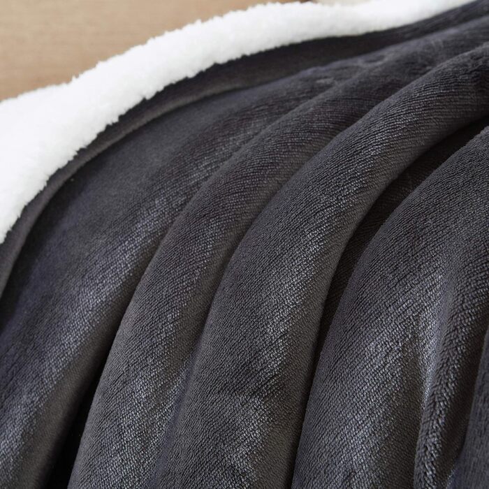 Плед з Sherpa, темно-сірий, двосторонній, 150 x 200 см | Плед для дивана та вітальні