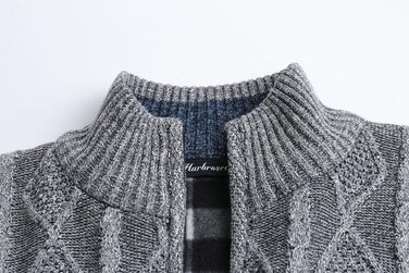 Чоловіча в'язана куртка-кардиган з коміром-стійкою та візерунком коси. Тепла флісова куртка з довгим рукавом для чоловіків (XXL, світло-сірий)