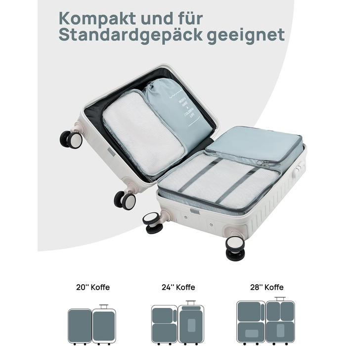 Органайзери для валізи 8 шт., дорожні куби для подорожей, водонепроникні, з косметичкою, сірі