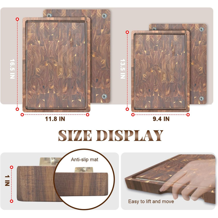 Дерев'яна дошка для нарізання COCOBOSS 42x30x2,5 см з акації, преміум, кухонна дошка з нековзними ніжками XXL