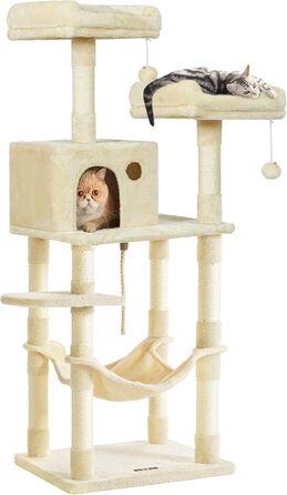 Дряпка для котів Feandrea, 112 см, багатоповерхова, з 11 стовпчиками, 2 платформами, будиночком та гамаком, 2 іграшками, PCT215W01