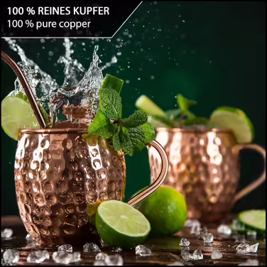 Sir Finley Monkey Moscow Mule Becher 2er Set - Copper Mugs, Pure Copper (100%) - Copper Cups 450 ml Suitable for Ayurveda (Design Fass)
