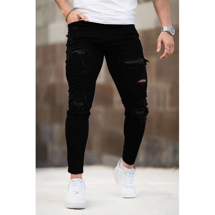 Чоловічі рвані джинси GINGTTO Skinny Stretch Slim Fit (Чорні, 34W/30L)