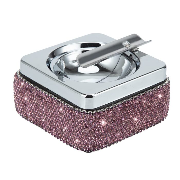Попільничка з нержавіючої сталі з кришкою, з імітацією діамантів, фіолетового кольору. Попільничка для дому та вулиці, підставка для сигарет.