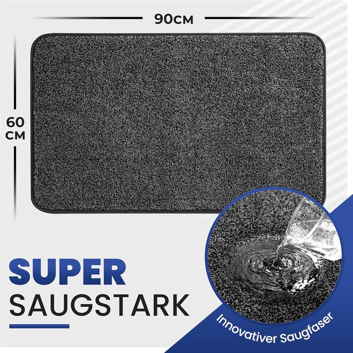 Килимок для входу Mibao SoftStep Luxus 60x90 см - чорний, антиковзкий, вологопоглинаючий, для дому та коридору, машинне прання