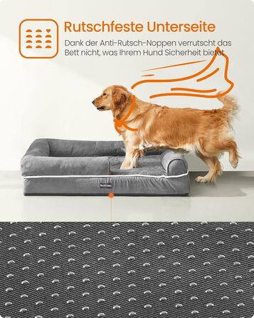 Ортопедичне ліжко для собак Feandrea, м'яке, з високими бортиками, 112x86x18 см, сірий колір, знімний чохол