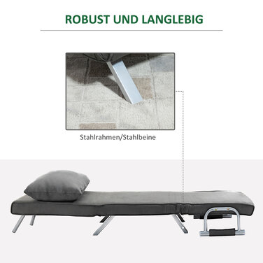 HOMCOM 3-in-1 Sleeper Sofa, Convertible Sleeper Chair, Guest Bed, Folding Mattress, Chaise Lounge, 65x69x80cm, Faux Leather, Grey