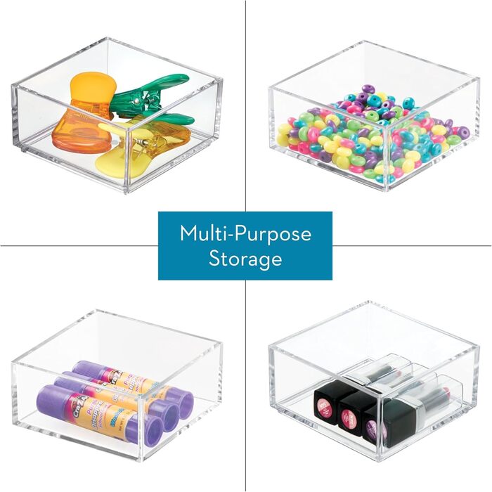 iDesign Drawer Storage Box for Bathroom or Kitchen, Very Small Drawer Organizer in BPA-Free Plastic, Stackable Makeup Storage for Cosmetics, Transparent