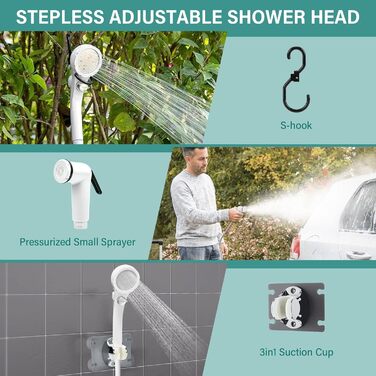 Upgraded Portable Camping Shower, Camping Shower with Rechargeable 6000mAh Battery and Temperature Display, Mobile Shower Set with Showerhead and Hose for Hiking, Camping, Travel, Beach, Pet