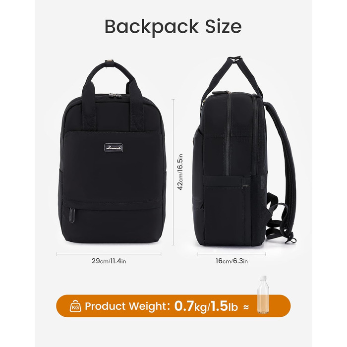 LOVEVOOK Рюкзак для ноутбука, 15.6 дюймів, жіночий, для школи/університету, подорожей, чорний
