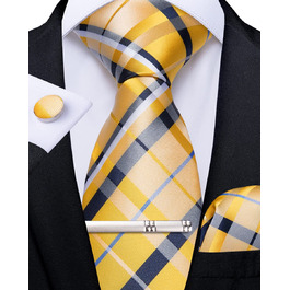 Набір краваткових аксесуарів DiBanGu: краватка, нагрудна хустинка, запонки, затискач для краватки (жовтий)