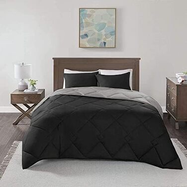 Комплект постільної білизни Comfort Spaces Vixie з декор. стеганим малюнком, чорно-сірий, Twin/Twin XL
