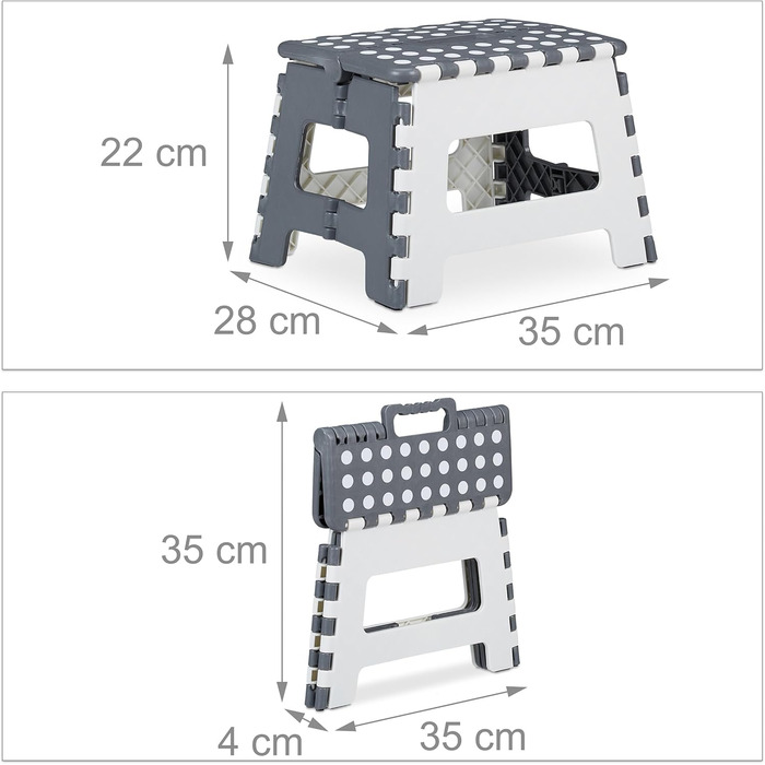 Складний табурет Relaxdays, дитячий табурет для ванни, кемпінговий табурет, до 150 кг, пластик, 22 x 35 x 28 см, білий/сірий