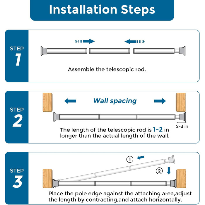 Штанга для штор без свердління AIZESI 60-120 см, телескопічна, срібна, 1 шт. - для вікна, шафи, ванної кімнати