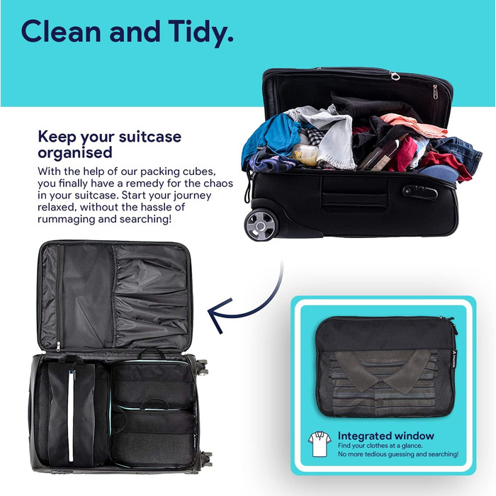 Набір кубиків-органайзерів для багажу Atacama Premium: компресійні мішки з двома кишенями для рюкзака та валізи - чорний, комплект з 6 шт. (4 шт.)