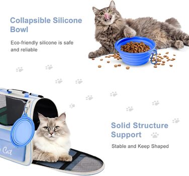 Рюкзак для тварин з сіткою, складаний рюкзак для кота/собаки з мискою для подорожей, водонепроникний оксфорд, до 15 кг, блакитний