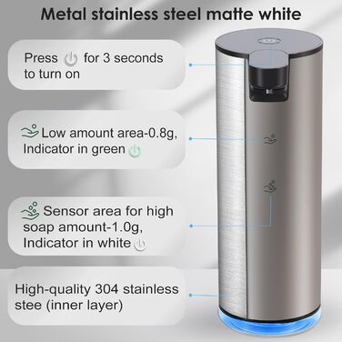 Automatic Soap Dispenser Stainless Steel Foam Soap Dispenser Electric - LAOPAO Soap Dispenser Set IPX5 Waterproof USB-C Charging with Sensor Infrared Motion Sensor for Kitchen & Bathroom Silver Black
