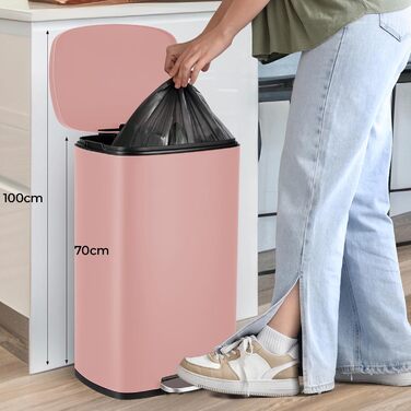 Відро для сміття LIFERUN 30л з кришкою, м'яким закриттям, з внутрішнім відром, сталеве, для кухні, ванної кімнати, офісу, рожеве