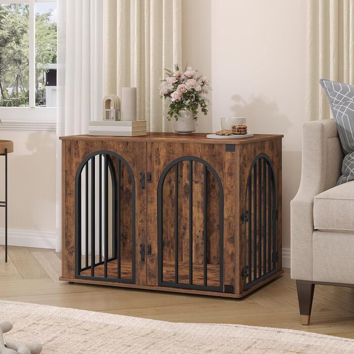 Клітка для собак Hzuaneri, 80 см, 3 двері, бокова дверцята, сучасний дизайн, стіл-клітка, міцна, 80x56x61 см, вінтажний колір, DFC85101B