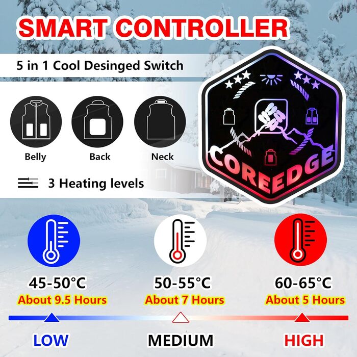 Обігріваючий жилет для чоловіків з акумулятором 10000mAh, USB, 3 режими температури, 4 зони обігріву, XL, чорний