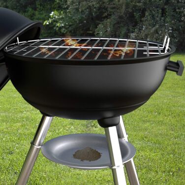 Charcoal grill, portable, round, with lid, double wheels, grill on stand, φ 41 cm, height 70 cm, black