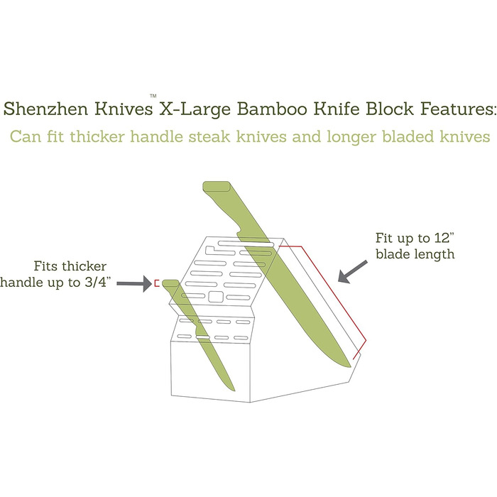 Універсальний бамбуковий блок для ножів Shenzhen Knives XL на 20 широких слотів – органайзер для зберігання кухонних ножів без ножів