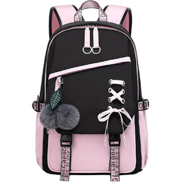 Шкільний рюкзак для дівчаток 3-6 клас, водонепроникний, з брелоком (рожевий)
