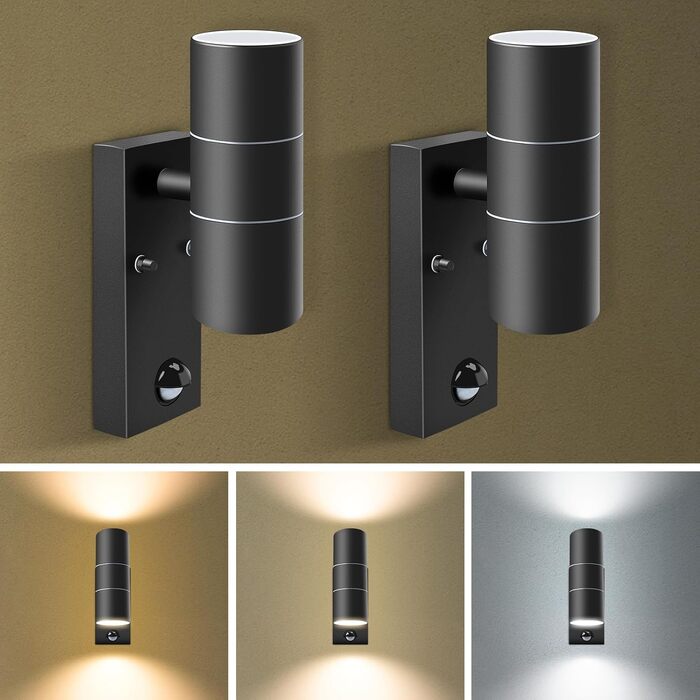 ALUSSO Вологостійкий вуличний сенсор руху з LED, 2 x 8W GU10, IP65, нержавіюча сталь, 3 колірні температури