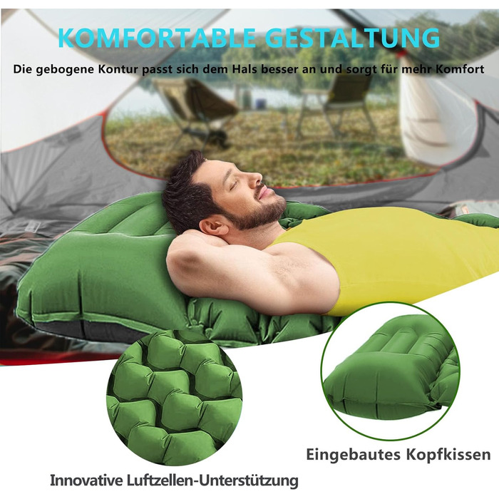 Надувний килимок для кемпінгу Isomatte - самонадувний, 9 см, для авто, намету, трекінгу, пляжу (зелений)