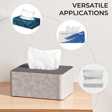 Скляниця для серветок з PU-шкіри, квадратна, сірого кольору з імітацією дерева, 25x14x10 см. Підходить для дому, ванної кімнати, вітальні, спальні, авто та офісу