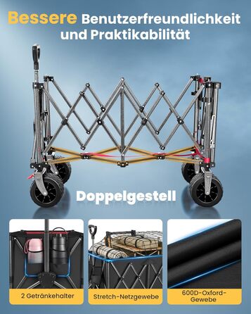 Універсальний складаний візок YEAUPE PRO 260L (250 кг) для пляжу, саду, покупок: міцний, чорний