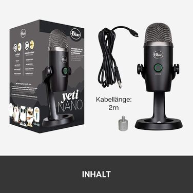 Blue Yeti Nano – Преміум USB-мікрофон для запису, стрімінгу, геймінгу та подкастів (PC/Mac). З Blue VO!CE, кардіоїдна та всеспрямована характеристика, чорний