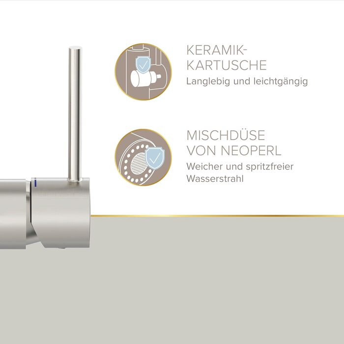 Кухонний змішувач Lenz KALANI² з нікелевим покриттям та висувною лійкою – високий тиск, проста установка, преміум-якість