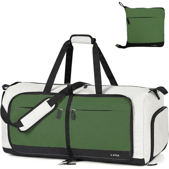 Спортивна сумка Lekesky 80L для подорожей та спортзалу, 45x36x20 см, водонепроникна, з відділенням для взуття (бежево-зелена)