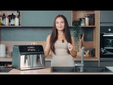 Аерофритюрниця ProfiCook 8 л з двома камерами, без олії, подвійна фритюрниця з кольоровим дисплеєм, 2200 Вт, чорний-інокс, модель 2024
