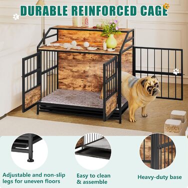 Клітка для собак з полицею та столиком, міцна, для середніх собак, чорна, 80x50x76 см