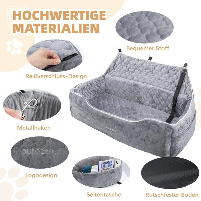 AutoZen Dog Car Seat for Medium to Large Dogs up to 54 lbs - Washable & Removable Pet Seat Cover for Back Seat, Grey
