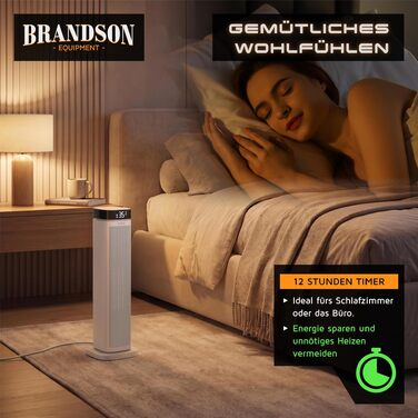 Керамічний обігрівач Brandson ECO Design 2000 Вт з дистанційним керуванням, функцією осциляції та ECO-режимом для спальні та ванної кімнати