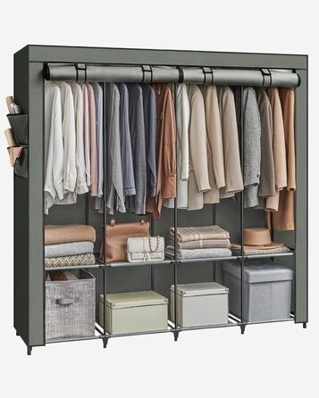 SONGMICS Closet, Wardrobe, 4 Hanging Shelves, with Shelves, 4 Side Pockets, Plenty of Space, for Bedroom, Living Room, RYG094B02 (45 x 170 x 167 cm, Sage Green)