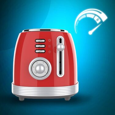 Тостер Cecotec Toaster 2 Scheiben Toast&Taste 1000 Retro Double: 980 Вт, 2 слоти, нержавіюча сталь, регулювання потужності, піддон для крихт (червоний)